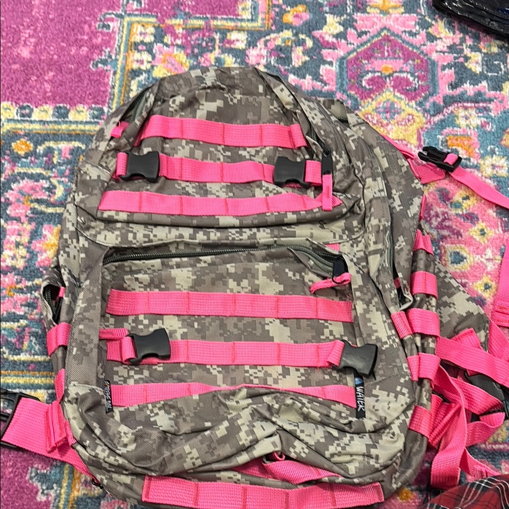 Camouflage Backpack with Pink Accents